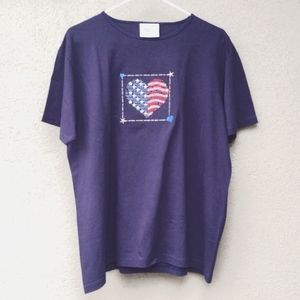 Vintage Blue Patriotic Heart T-shirt XL